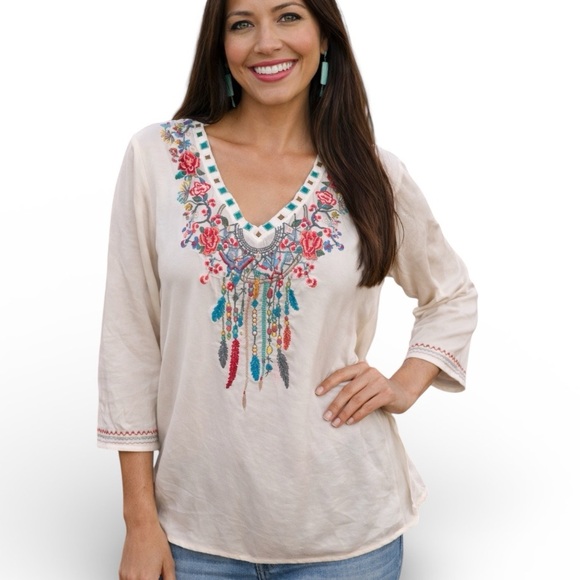 Johnny Was Tops - Johnny Was heavily embroidered Komanchi top NWT